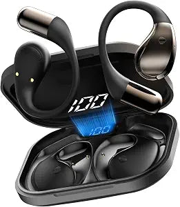 Open-Ear Headphones, Bluetooth 6.0 Wireless Earbuds Powerful Sound, 40H Open Ear Earbuds with ENC Mic, Comfortable Ear Hooks/IP7 Waterproof/Fast Charging Earphones for Workouts, Pure Black