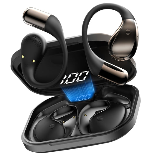 Open-Ear Headphones, Bluetooth 6.0 Wireless Earbuds Powerful Sound, 40H Open Ear Earbuds with ENC Mic, Comfortable Ear Hooks/IP7 Waterproof/Fast Charging Earphones for Workouts, Pure Black