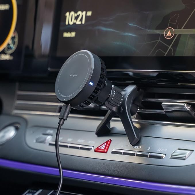 Ringke Qi2 Peltier Magnetic Car Charger Mount [Compatible with MagSafe] Car Phone Holder with Cooling Technology, Super Fast Qi2 Charger Designed for iPhone 16 Pro Max Plus 15 14 13 12 11 - Black