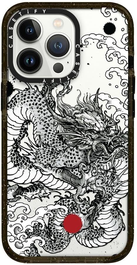 CASETiFY Impact Case for iPhone 13 Pro [Slim / 8.2 ft. 4X Military Grade Drop Protection/Wireless Charging Compatible] - Power Dragon - Clear Black