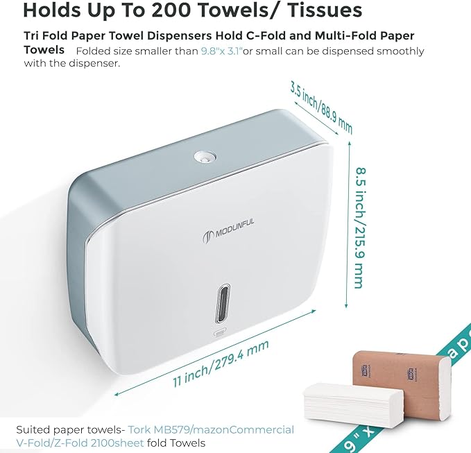 Paper Towel Holder for Bathroom Wall-Mount: No Drill Adhesive Z-fold Multifold Paper Towel Dispenser, Compact Design for Family Bathrooms & Small Spaces, Locking Feature
