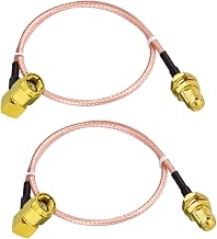 Superbat 1ft RP-SMA Male Right Angle to RP-SMA Female RG316D Cable 2-Pack