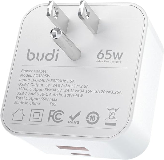 65W 2-Port USB-C Fast Wall Charger