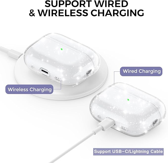 AhaStyle Clear Airpods Pro 2 Case (2023/2022) Soft TPU Protective Covers Come with Hand Strap Compatible with Apple AirPods Pro 2 [USB-C/Lightning Cable] Charging Case (Shine)