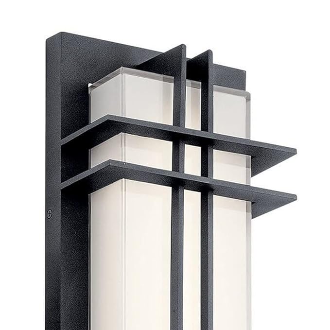 Kichler Manhattan 22" Outdoor LED Wall Light in Textured Black, 1-Light Exterior Wall Sconce with White Glass, ("22" H x 7" W), 49298BKTLED