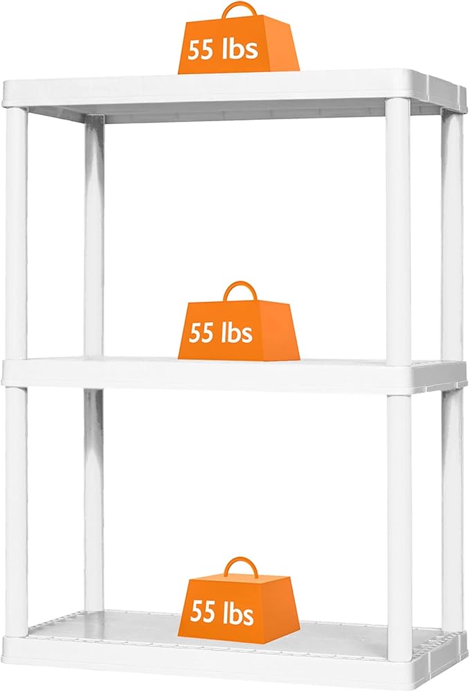 Gracious Living 3 Shelf Fixed Height Solid Light Duty Storage Unit 24 x 12 x 33" Organizer System for Home, Garage, Basement, and Laundry, White