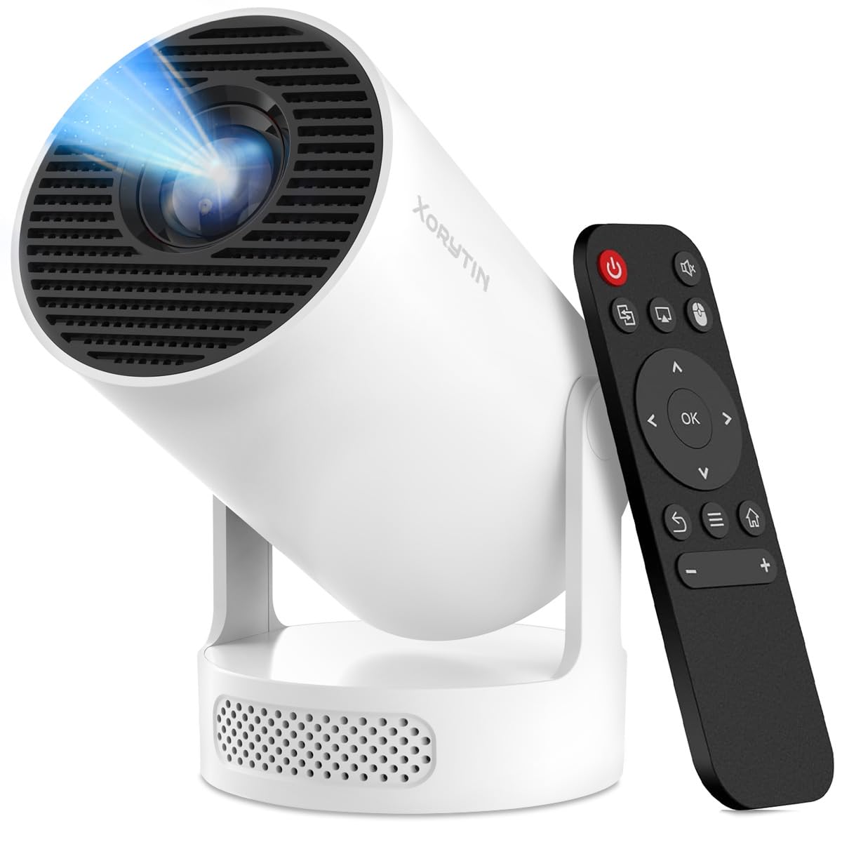 Mini Projector with WiFi 6 and Bluetooth 5.4, Portable Projector 4K Support, 180 ANSI, 5W Soundbase Speaker, Auto Vertical Keystone 210°Rotatable Smart Proyector for Movie Home Outdoor