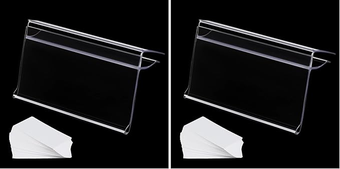 Glass Shelf Label Holders 50 pcs with Inserts Fits 1/4" to 3/8" Glass Shelving (Pack of 2)