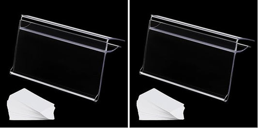 Glass Shelf Label Holders 50 pcs with Inserts Fits 1/4" to 3/8" Glass Shelving (Pack of 2)