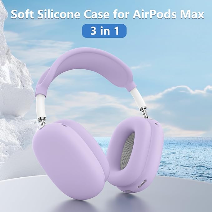 Silicone Case Cover for AirPods Max, Ear Pad Case/Ear Cups/Headband Cover for AirPods Max Headphones, Accessories Soft Silicone Protector for Apple AirPod Max New USB-C (2024) (Light Lilac)