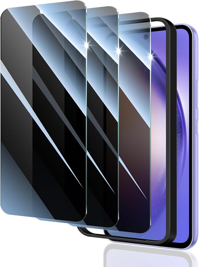 3*Privacy Screen Protector for Samsung Galaxy A54 with a Installation Alignment Aid, Anti-Spy Tempered Glass Film, Dark Private Black Protection, [Shatterproof][ Shockproof][Scratchproof]