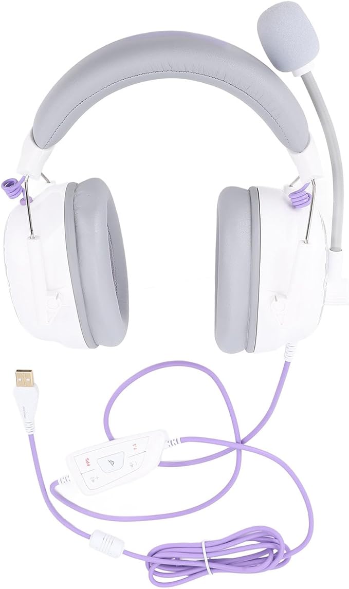EBTOOLS Wired USB Gaming Headset, 50mm Drivers 7.1 Surround Sound with Custom EQ Software Detachable Noise Canceling Mic (White)