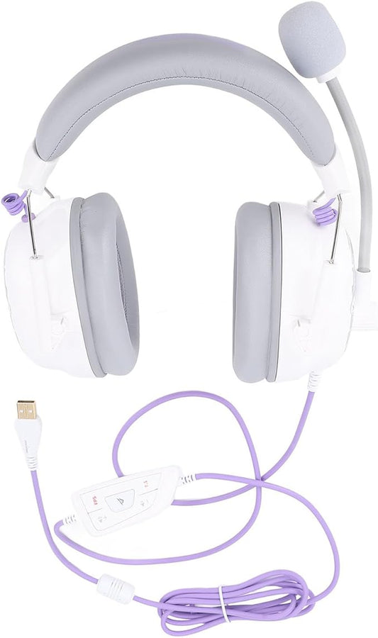 Gaming Headset, 7.1 Surround Sound AI Noise Canceling Mic USB Headset, Wired Gaming Headphones with Custom EQ Lightweight Design for PC Laptop Work Call Center (White)