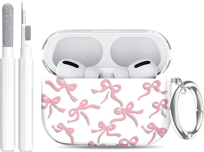 Compatible Airpods Pro 3 Case (2025),Soft Cute Pink Bow Print Silicone Protective Cases for Apple AirPods Pro 3rd Generation Case,Airpod Pro 3 Cover with Keychain&Cleaner Kit for Women/Girls,Pink Bow