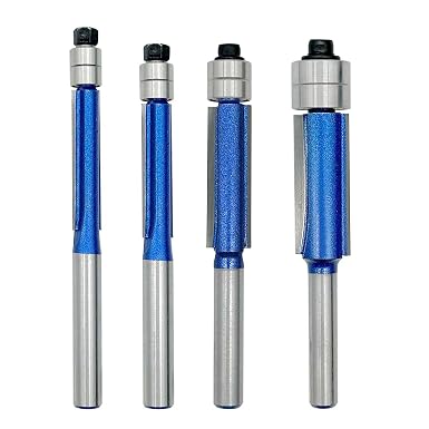 4Pcs Top Double Bearing Flush Trimming Router Bits Set, 1/4 Inch Shank Bottom Bearing Straight Flush Trim Router Bits Set for Woodworking,1/4", 5/16", 3/8", 1/2" Cutting Diameter