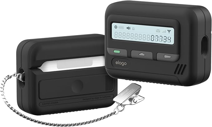 elago Pager Case Compatible with AirPods Pro 2nd Generation Case Cover, Compatible with AirPods Pro 2 Case, Chain Strap Included, Shock Resistant, Full Protection, for Men, for Women (Black)