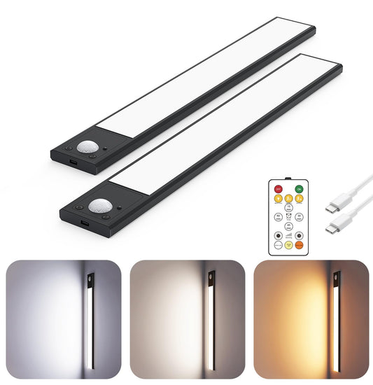 12" Under Cabinet Lighting Wireless, Remote, Motion Sensor, 2Pack, Black