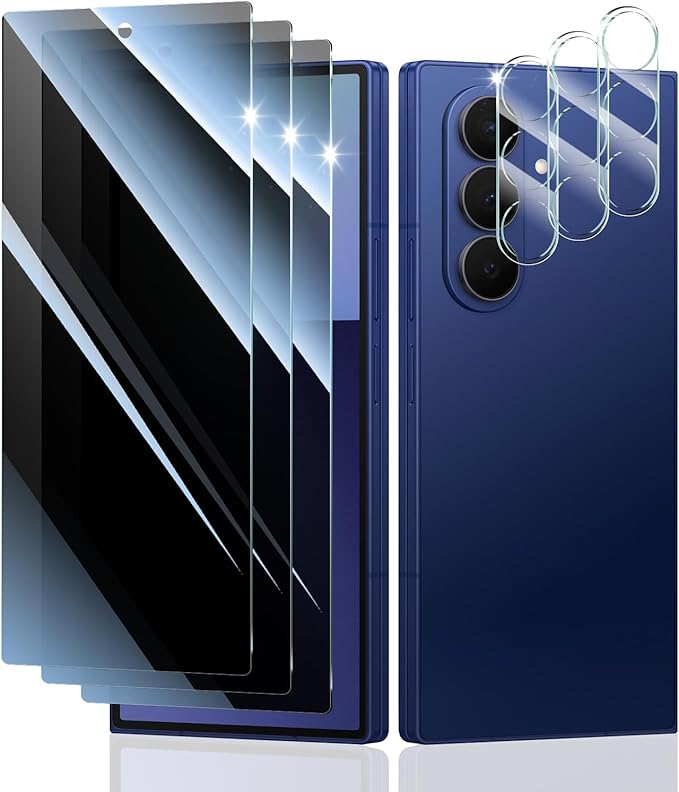 Privacy Screen & Camera Lens Protector for Samsung Galaxy Z Fold7, Double Shatterproof Anti-Spy Tempered Glass, Private Black Protection, 9H Hardness Anti-Scratch Case-Friendly, 3 Pack Each