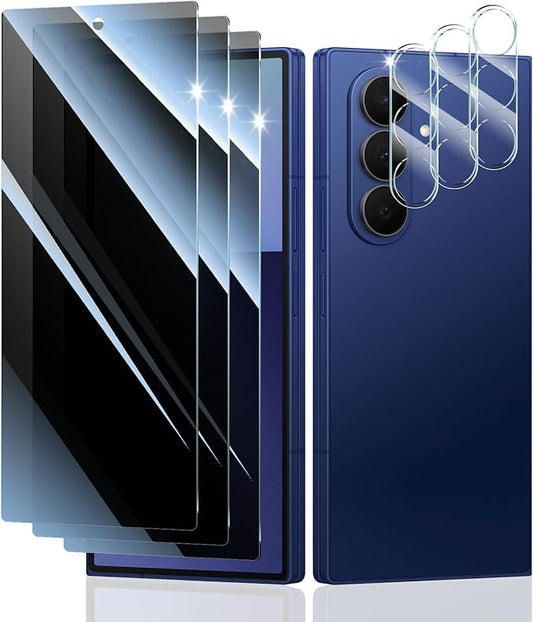 Privacy Screen & Camera Lens Protector for Samsung Galaxy Z Fold7, Double Shatterproof Anti-Spy Tempered Glass, Private Black Protection, 9H Hardness Anti-Scratch Case-Friendly, 3 Pack Each