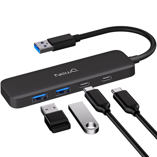 Dual USB C USB A 3.0 Hub: USB Hub 4 Ports with 2* USB-C 3.0 and 2* USB-A 3.0, Ultra Slim Portable USB Splitter Adapter for Laptop, PS4, Flash Drive, HDD, Xbox, Printer, Mouse, Keyboard, Computer
