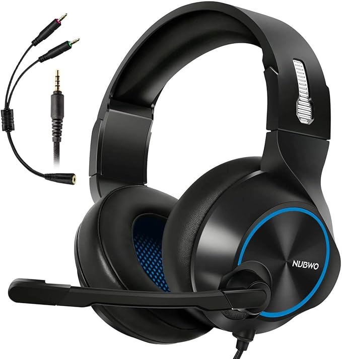 Gaming Headset with Mic for Xbox One PS4 PS5 PC Switch Tablet Smartphone, Headphones Stereo Over Ear Bass 3.5mm Microphone Noise Canceling 7 LED Light Soft Memory Earmuffs(Free Adapter)