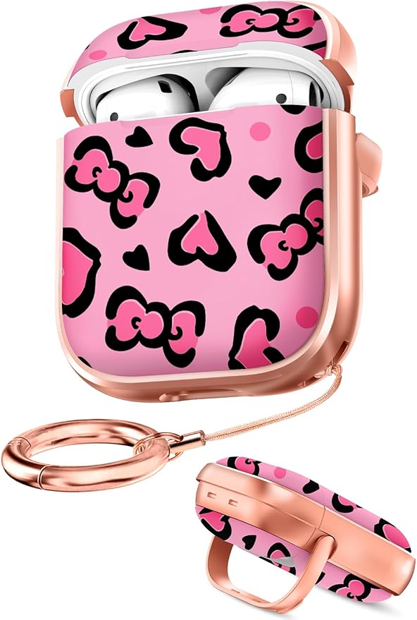 Coralogo for AirPods 2/1 Case with Safety Lock - Cute Cartoon for AirPods 1st/2nd Generation for Women Girls Fashion Stylish Leopard Pattern Design Kawaii Girly Girlish Hard Protective Cover