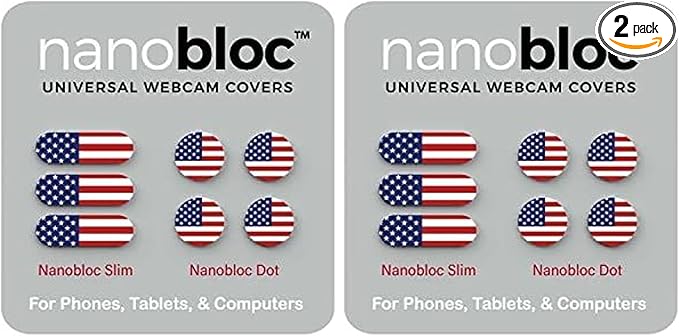 Universal Webcam & Phone Camera Covers - Nano Suction Reusable Sticker & Blocker - Laptop Webcam Cover Clip & Phone Privacy Stickers Long - 14-Pack US Flag