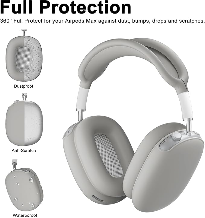 ATUAT for AirPods Max Headphones Case, Protective Silicone Case Cover Skin Accessories Anti-Scratch for Women Men for Apple AirPods Max 2024/2020 (USB-C/Lightning), Grey