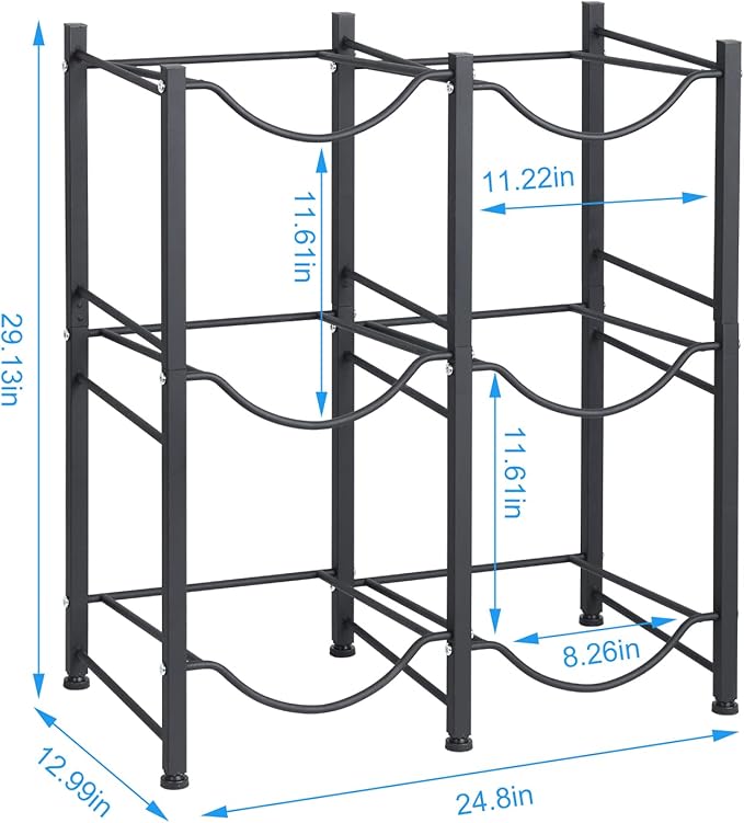 Nandae Water Cooler Jug Rack, 3-Tier Heavy Duty Water Bottle Holder Storage Rack 5 Gallon Water Jug Holder for 6 Bottle, Black
