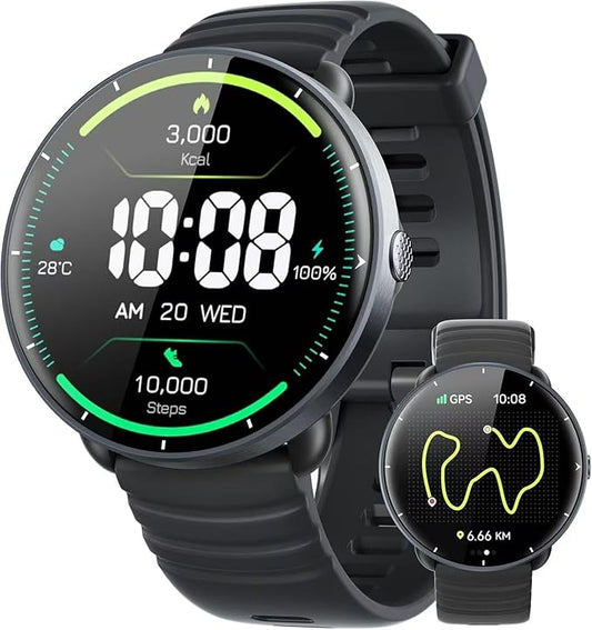 Smartwatch for Swimming 5ATM with GPS, Compass, AI Swim Analysis, Heart & Sleep Tracking, 100+ Sports Modes, HD Display, Long Battery Life, Fitness & Outdoor Training Watch - Men & Women (BLACK)