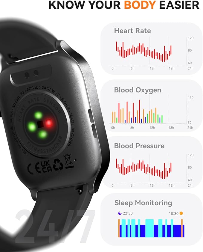 Smart Watches for Women Men, Fitness Tracker Watch with 110 Sports Modes, Step Counter/Sleep Monitor/Pedometer, IP68 Waterproof, Bluetooth Call & Music Control Smartwatch for iPhone/Android,Black
