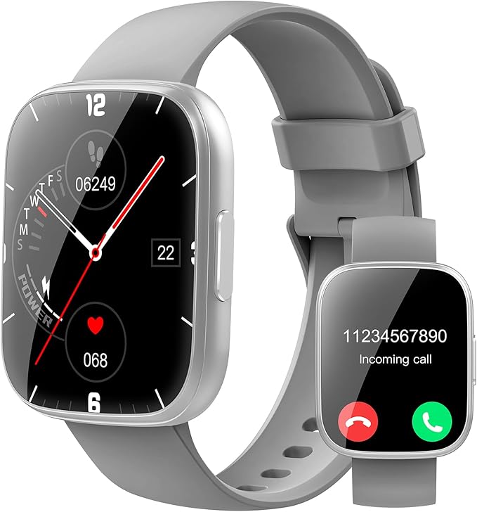 Smart Watches for Men Women, 1.95" HD Touchscreen Fitness Tracker with Bluetooth Calls, IP68 Waterproof, 120+ Sport Modes, 7-Day Battery, 24/7 Heart Rate & Sleep Monitor for Android iOS (Gray)