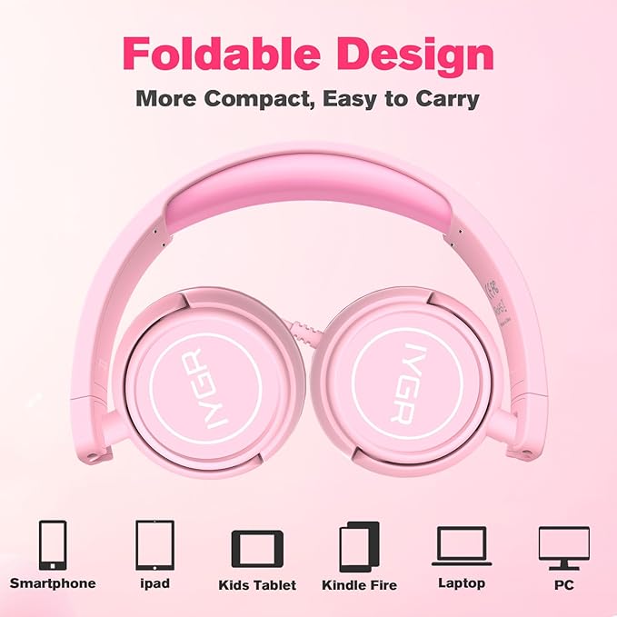 K6 Kids Headphones USB C, 85dB Safe Volume Headphones for Kids, Stereo Sound Foldable Headphone for School, Comfortable Fit On-Ear Headphone for Smartphones/iPad/Tablet/Plane/Travel