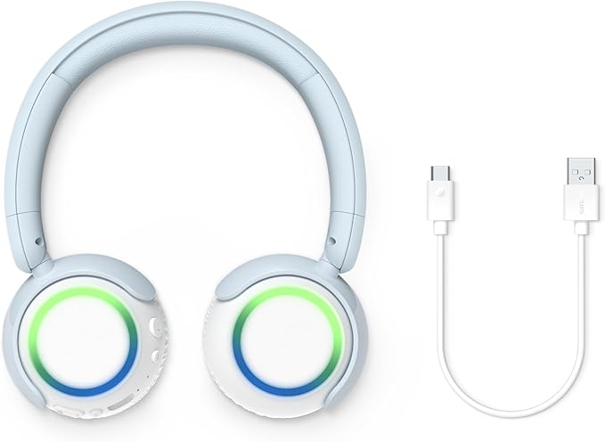Philips K4200 Lightweight On-Ear Wireless Kids Headphones - Built-in Mic, LED Lights, Safe Volume Limited, Audio Sharing, Foldable & Durable, Blue