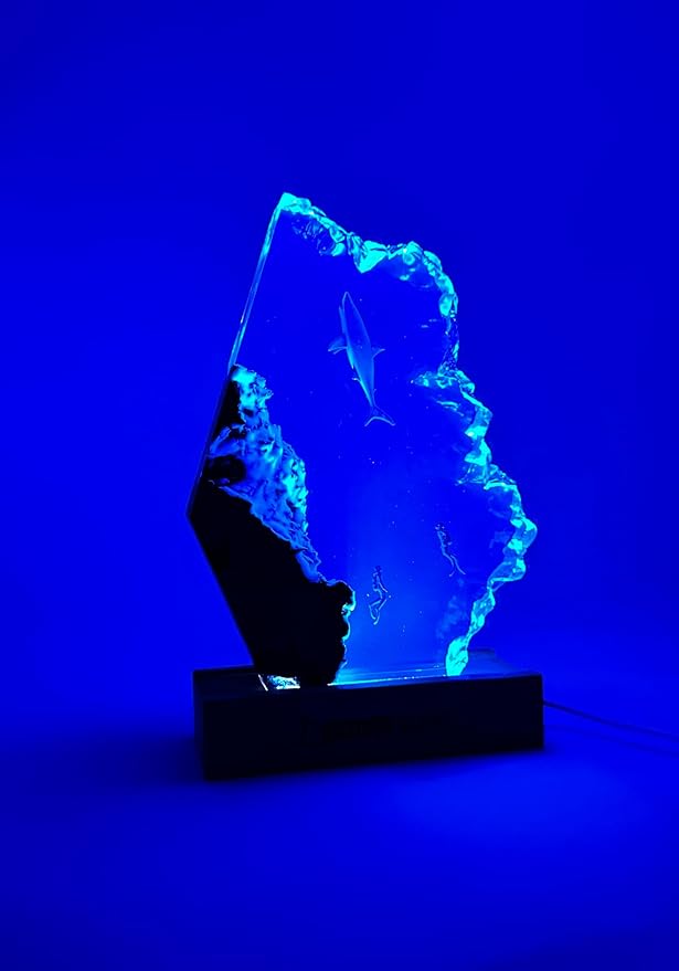 Great White LED Ocean Night Light - Recycled Resin Ocean Lamp - Office, Desk, Bathroom, or Bedroom Night lamp. Great White Shark Night Light.
