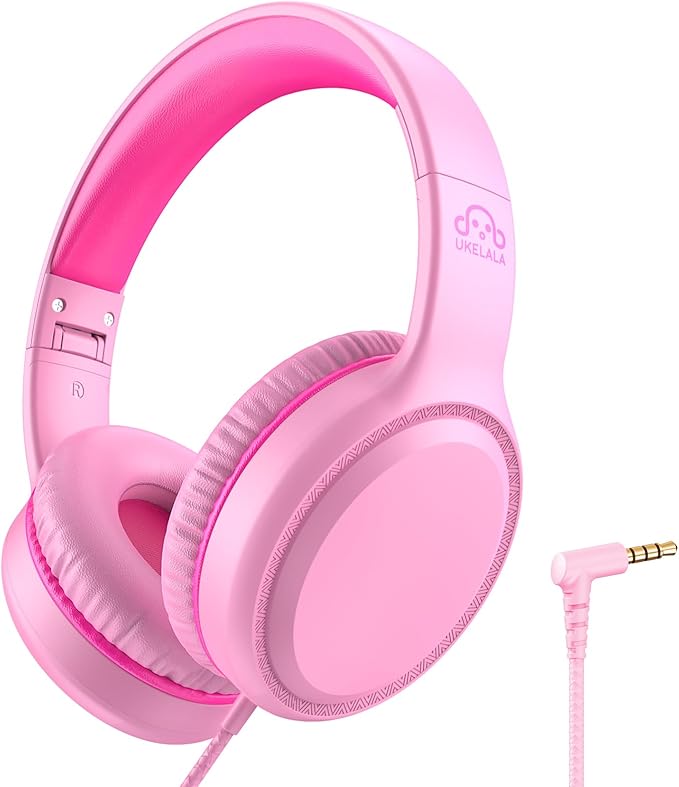 Pink Wired Headphones for Boys Portable On Ear Youth Headphones for School Airplane Travel Lightweight Portable Compatible with Pad Computer Laptop for Adults Student Children Girls Kids