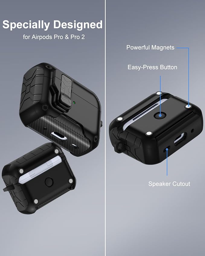 Lerobo for AirPods Pro 2 Case,Compatible with Apple Airpod Pro Case 2nd / 1st Generation with Phone Stand, Magnetic Lock & Cleaner Kit - Shockproof Hard Protective Cover Compatible with MagSafe,Black