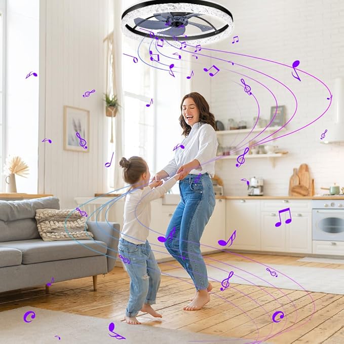 Ceiling Fan with Light,Low Profile Ceiling Fan,Flush Mount Ceiling Fan,Bluetooth Ceiling Fan with Speaker, Smart Ceiling Fan with Alexa&Google Assistant,Voice/APP/Remote Control