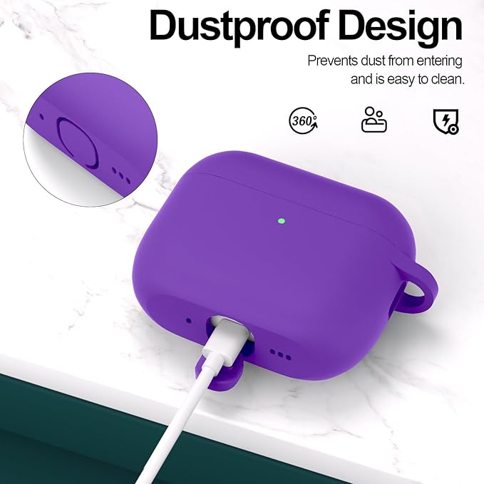 ATUAT for AirPods Pro 3 Case Cover with Cleaner, Protective Soft Silicone Skin with Keychain for Women Men for Apple AirPods Pro 3rd Generation Case(2025), Front LED Visible, Purple