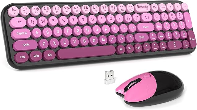 MOFII Wireless Keyboard and Mouse Combo, Compact Small Keyboard with Large Print, 2.4GHz Retro Typewriter Keyboard, Quiet Click Mouse for PC, Laptop, Desktop, Windows (Black Pink Gradient)