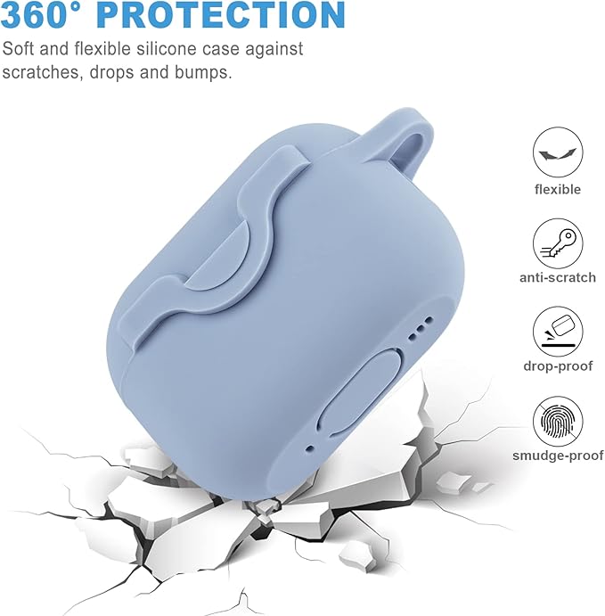 Secure Lock Case for Airpods Pro 2 Case with Cute Bling Keychain, Silicone Protective Case Cover for Airpods Pro 2nd Generation Case Women Girls - Sky Blue