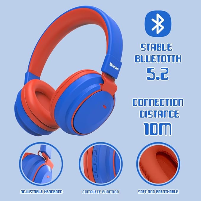 Kids Headphones Bluetooth 5.3 Wireless Lightweight Fast Charging 68 Hours Play Time Volume Limited 85/94dB Over Ear Foldable with Built-in Mic for Toddler Boy Girl Tablet Pad Blue