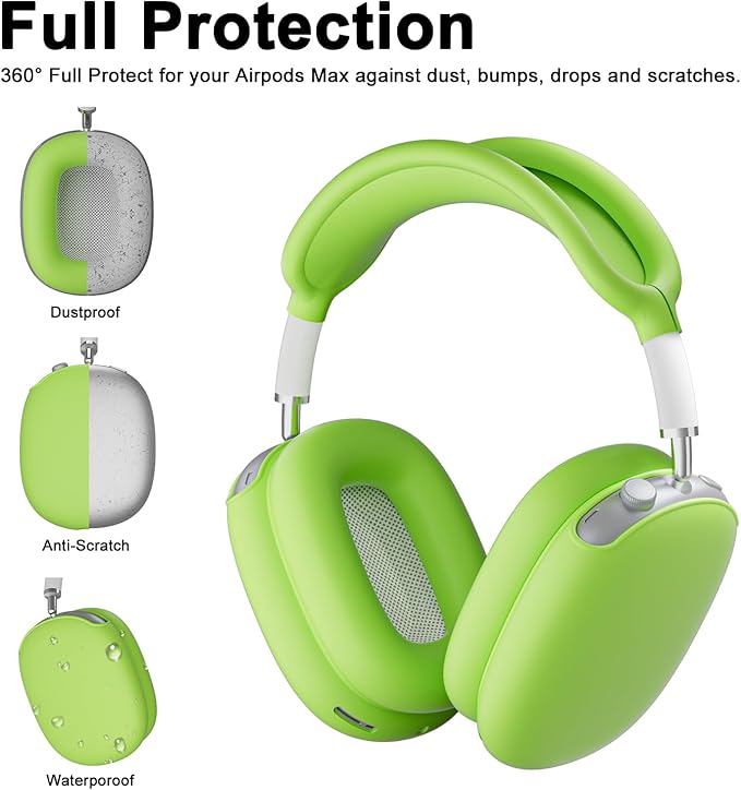 ATUAT for AirPods Max Headphones Case, Protective Silicone Case Cover Skin Accessories Anti-Scratch for Women Men for Apple AirPods Max 2024/2020 (USB-C/Lightning), Light Green
