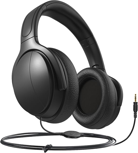 Long Cord Wired Headphones for tv with Volume Control, Over Ear Headphone tv Watching for Seniors with Extra Long Cord, Universal 3.5mm AUX Audio(19.6FT)