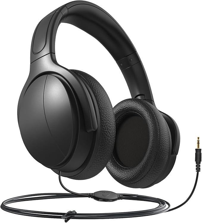 Long Cord Wired Headphones for tv with Volume Control, Over Ear Headphone tv Watching for Seniors with Extra Long Cord, Universal 3.5mm AUX Audio(19.6FT)