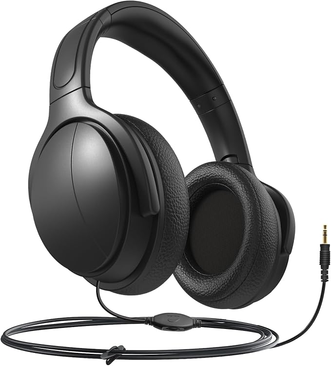 Long Cord Wired Headphones for tv with Volume Control, Over Ear Headphone tv Watching for Seniors with Extra Long Cord, Universal 3.5mm AUX Audio(19.6FT)
