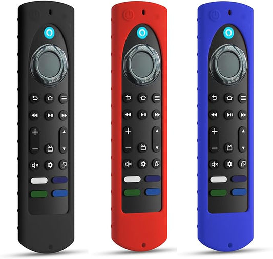 3pcs 6.4 Inch Silicone Cover Compatible with Fire TV Stick 4K Max 2nd gen 2023 Remote Control,Silicone Case for Toshiba/Insignia Smart TV Remote,Anti-Slip Sleeve Cover with Lanyard(Black+RED+Blue)