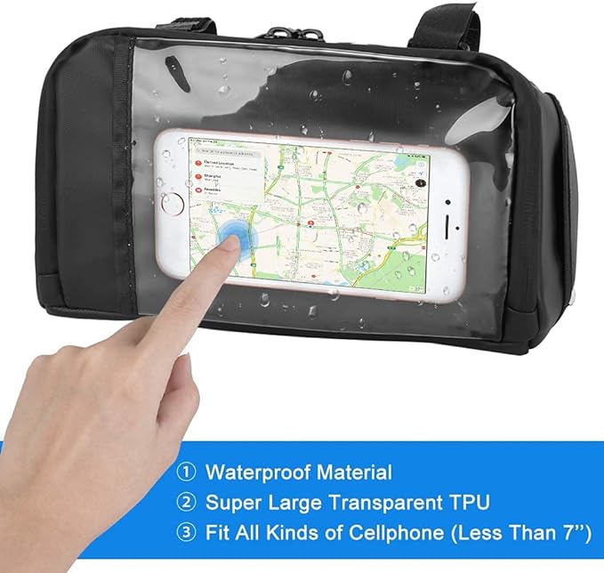 WOTOW Bike Waterproof Handlebar Bag, Bicycle Front Basket Pack with Touch Screen Phone Holder, Reflective Storage Pouch 3L for Men Women Kids Outdoor Road MTB Cycling