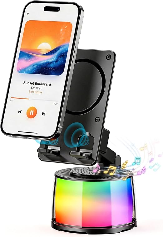 Wireless Induction Speaker Phone Stand, Bluetooth Audio Speaker RGB Light