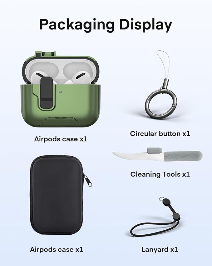 Maxjoy for AirPods Pro 3 Protective Case with Cleaning Kit, Military Hard Case with Lock Shock-Absorbing, Military Green